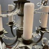 Crystal Beaded Bronze Flower Chandelier 1950s