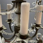 Chandelier en bronze avec fleurs en perles de cristal des années 1950