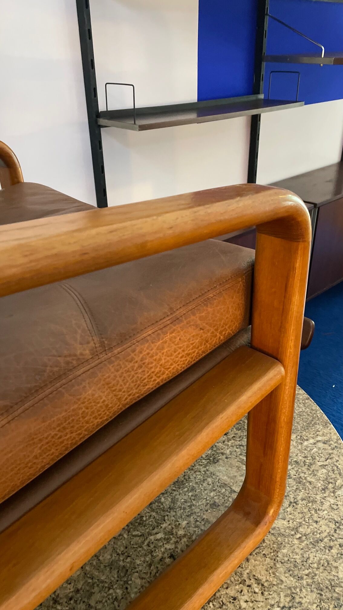 Armchair HS Denmark in leather and teak from the 60s