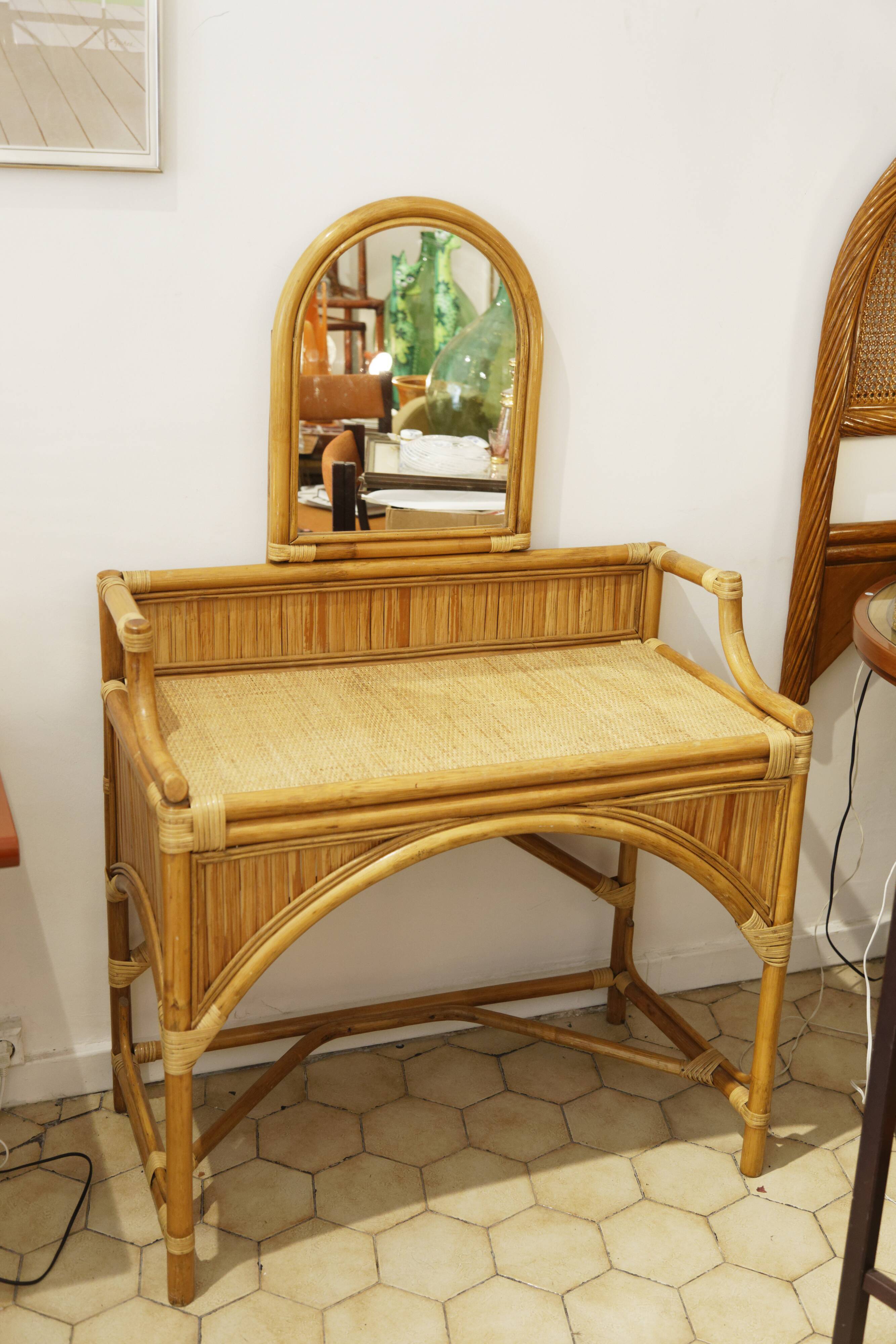 Dressing table and mirror Bamboo Blond rattan