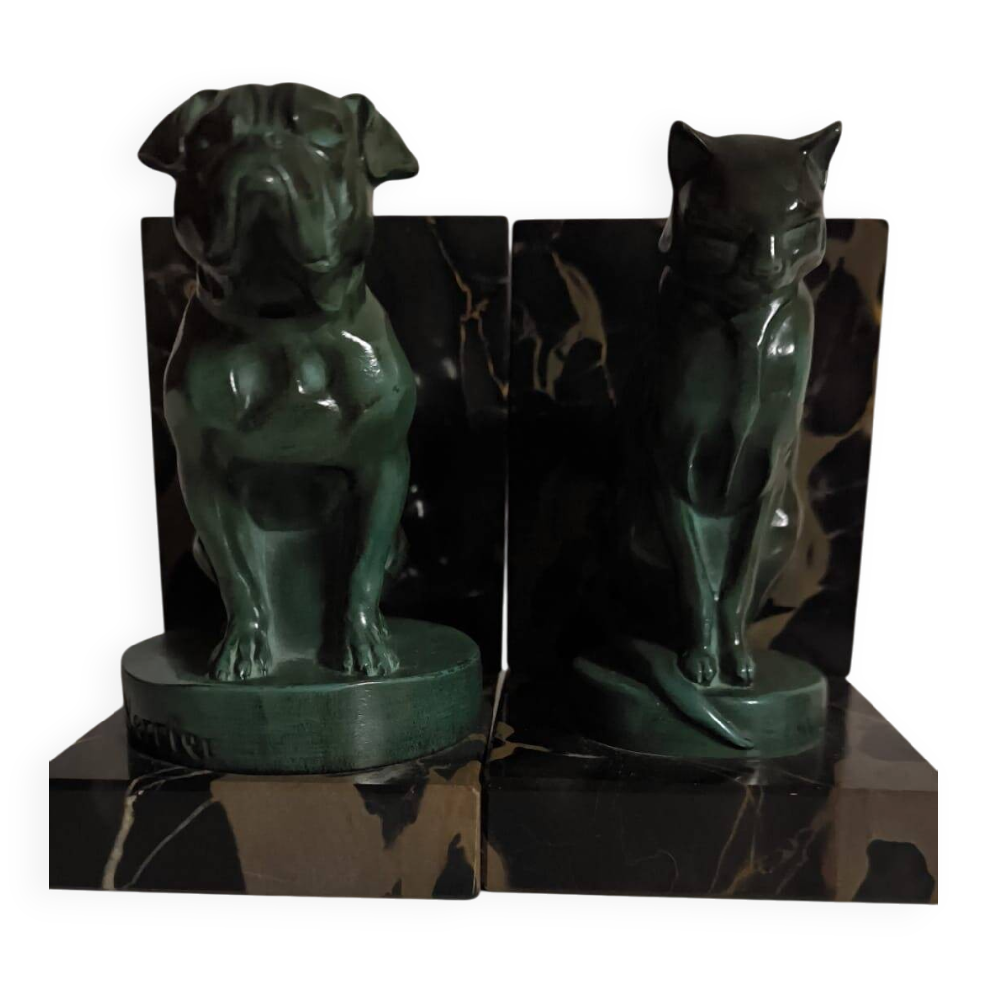 Art Deco Bookends Cat and Dog by Max Le Verrier