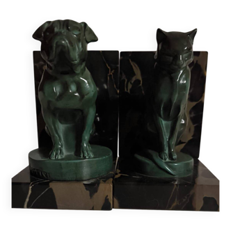 Art Deco Bookends Cat and Dog by Max Le Verrier
