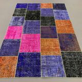 Distressed vintage turkish patchwork rug 219x150 cm wool medium