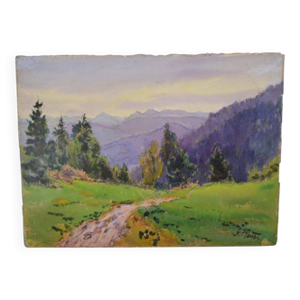 Georges Planes (1897-1977)  Paysage de vallée, Bord de Fleuve (double face)