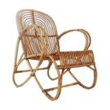 Vintage Curved rattan and bamboo armchair - 1960s