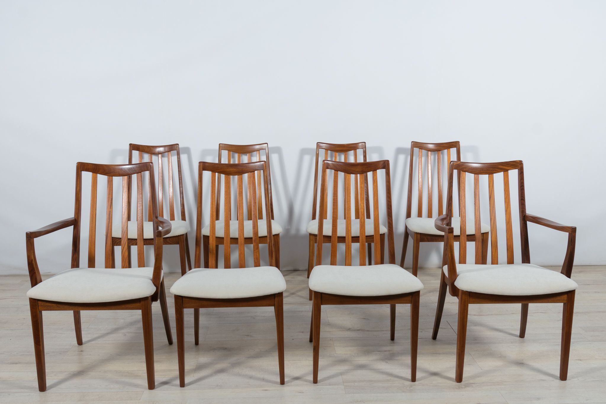 Mid-Century Teak and Fabric Dining Chairs by Leslie Dandy for G-Plan, 1960s, Set of 8
