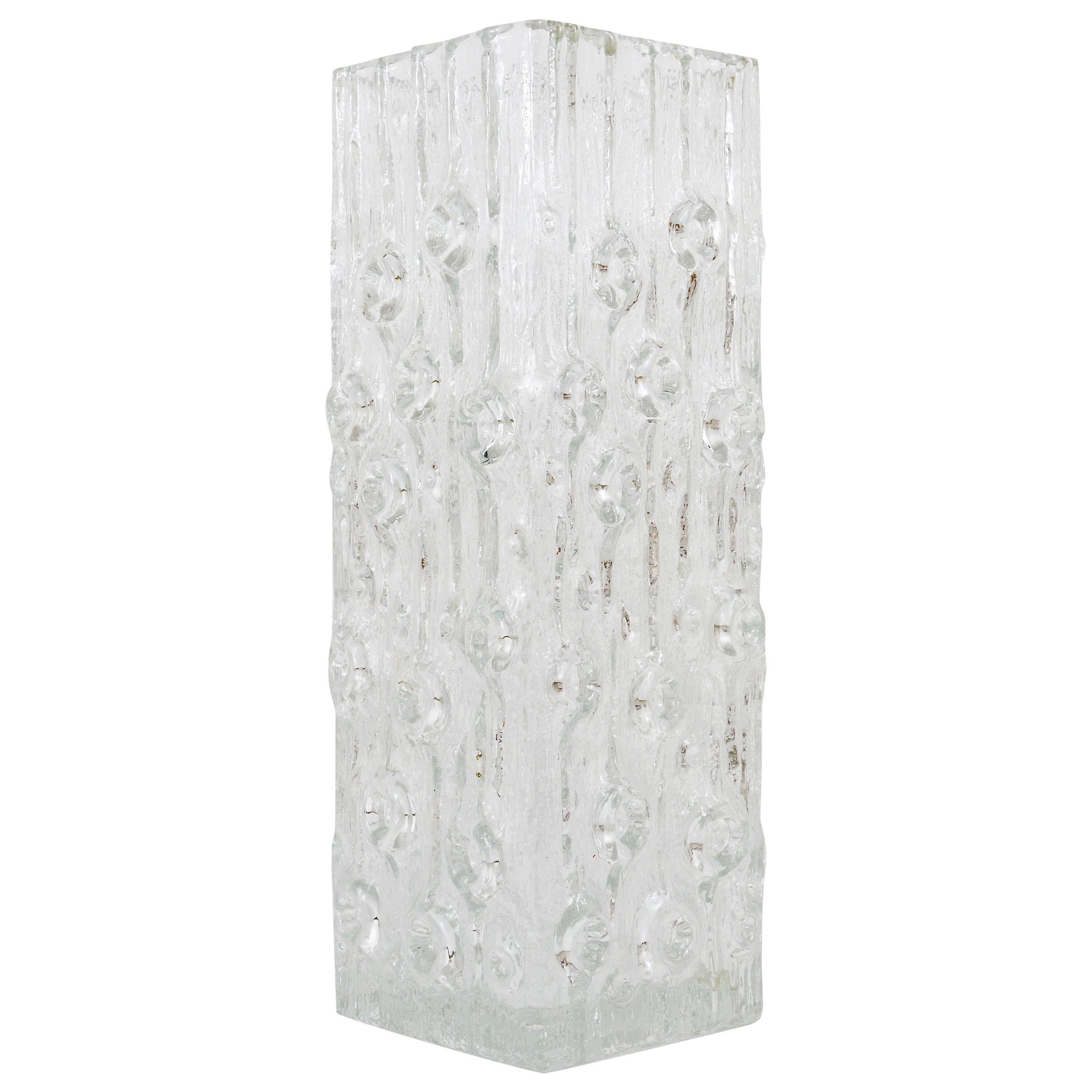 Peill & Putzler Modern Square Op Art Vase in Frosted Glass, Germany, 1970s