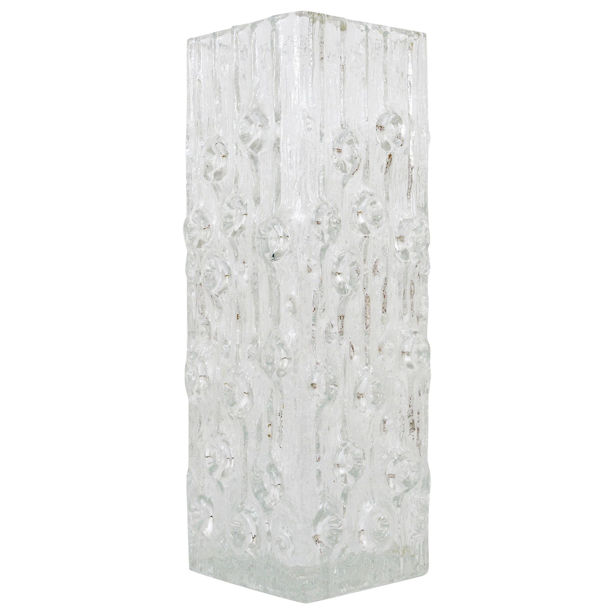 Peill & Putzler Modern Square Op Art Vase in Frosted Glass, Germany, 1970s