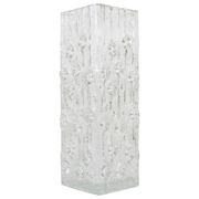 Peill & Putzler Modern Square Op Art Vase in Frosted Glass, Germany, 1970s