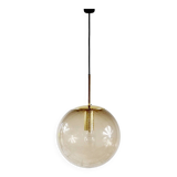 Large Mid-Century Smoked Air-Bubbled Glass Ball Pendant/Ceiling Light From Limburg, Germany, 1970s