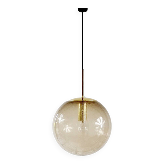 Large Mid-Century Smoked Air-Bubbled Glass Ball Pendant/Ceiling Light From Limburg, Germany, 1970s
