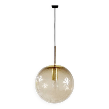 Large Mid-Century Smoked Air-Bubbled Glass Ball Pendant/Ceiling Light From Limburg, Germany, 1970s