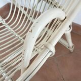 Fauteuil coquille en rotin blanc