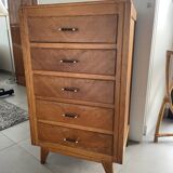 High chest of drawers with 5 drawers, vintage oak, 1950s