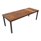 Vintage rectangular coffee table by Jean Jaffeux in steel and ceramic from the 60s