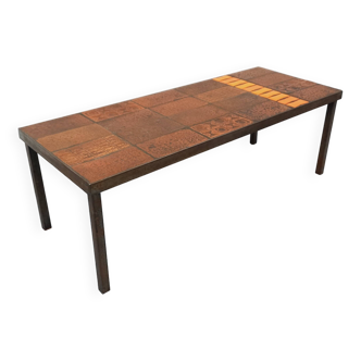 Table basse rectangulaire vintage de Jean Jaffeux en acier et céramique des années 60