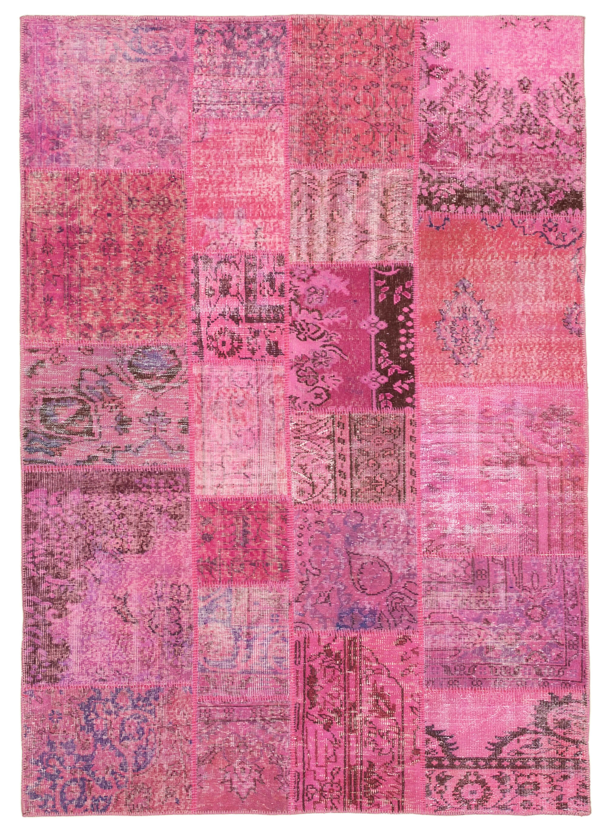Handmade turkish overdyed 170 cm x 241 cm pink patchwork carpet