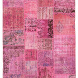 Handmade turkish overdyed 170 cm x 241 cm pink patchwork carpet