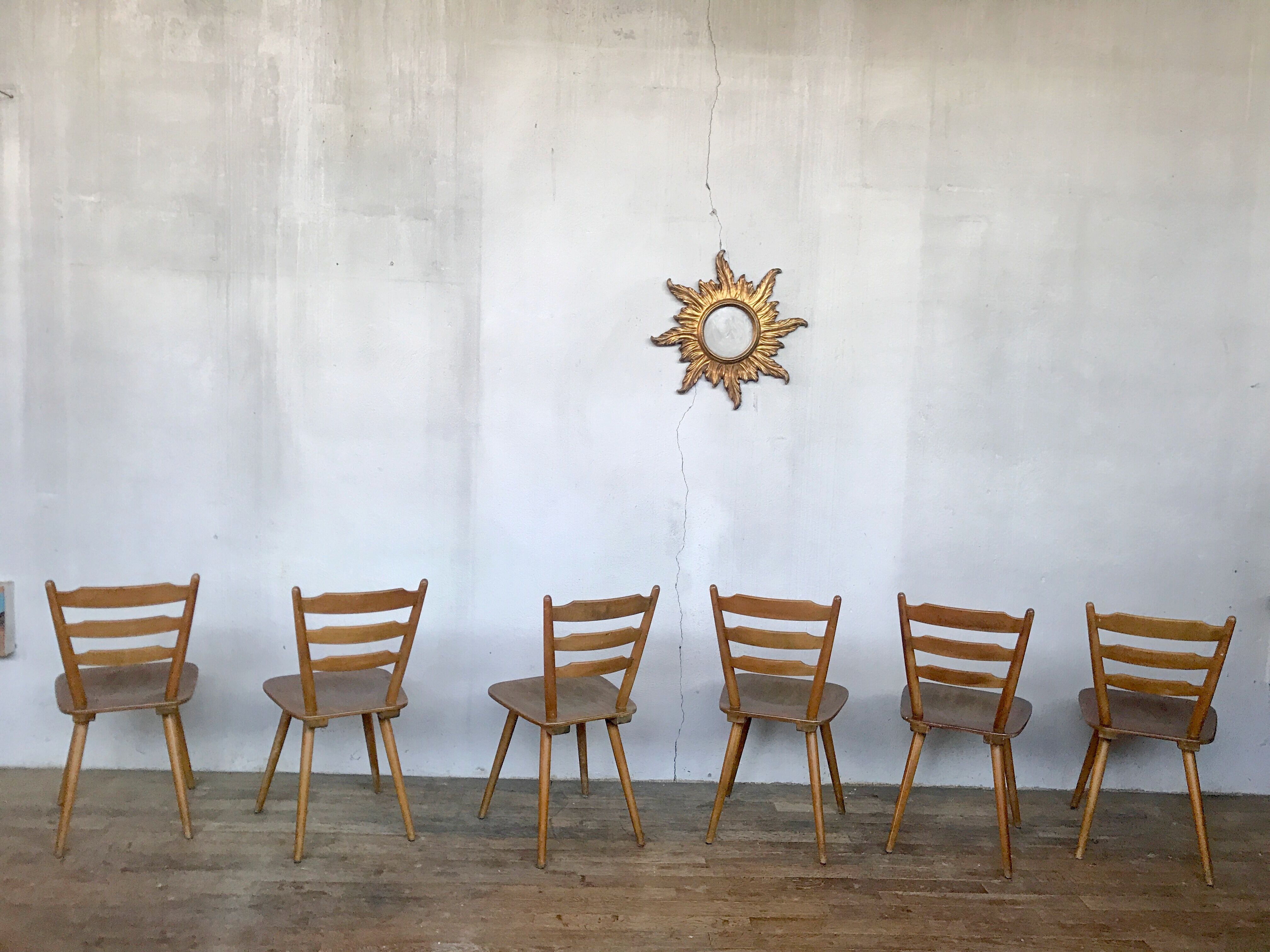 Series of 6 Scandinavian chairs or vintage wooden bistro