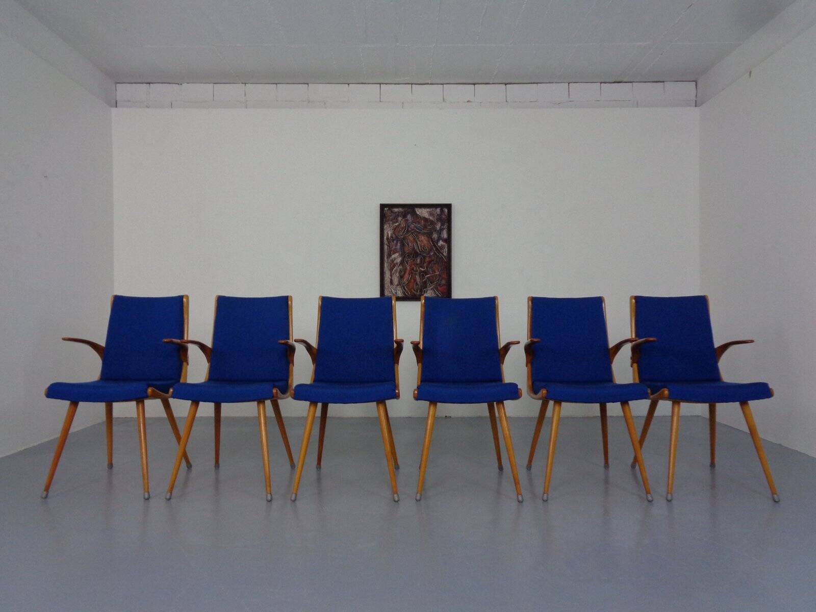 Mid-Century German Boomerang Armchairs in Cherrywood, Set of 6