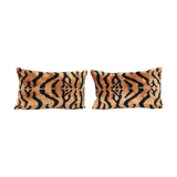 Handmade Tiger Ikat Velvet Pillow, Set of Two Silk Lumbar Pillowcase, Soft Couch Pillow Cover