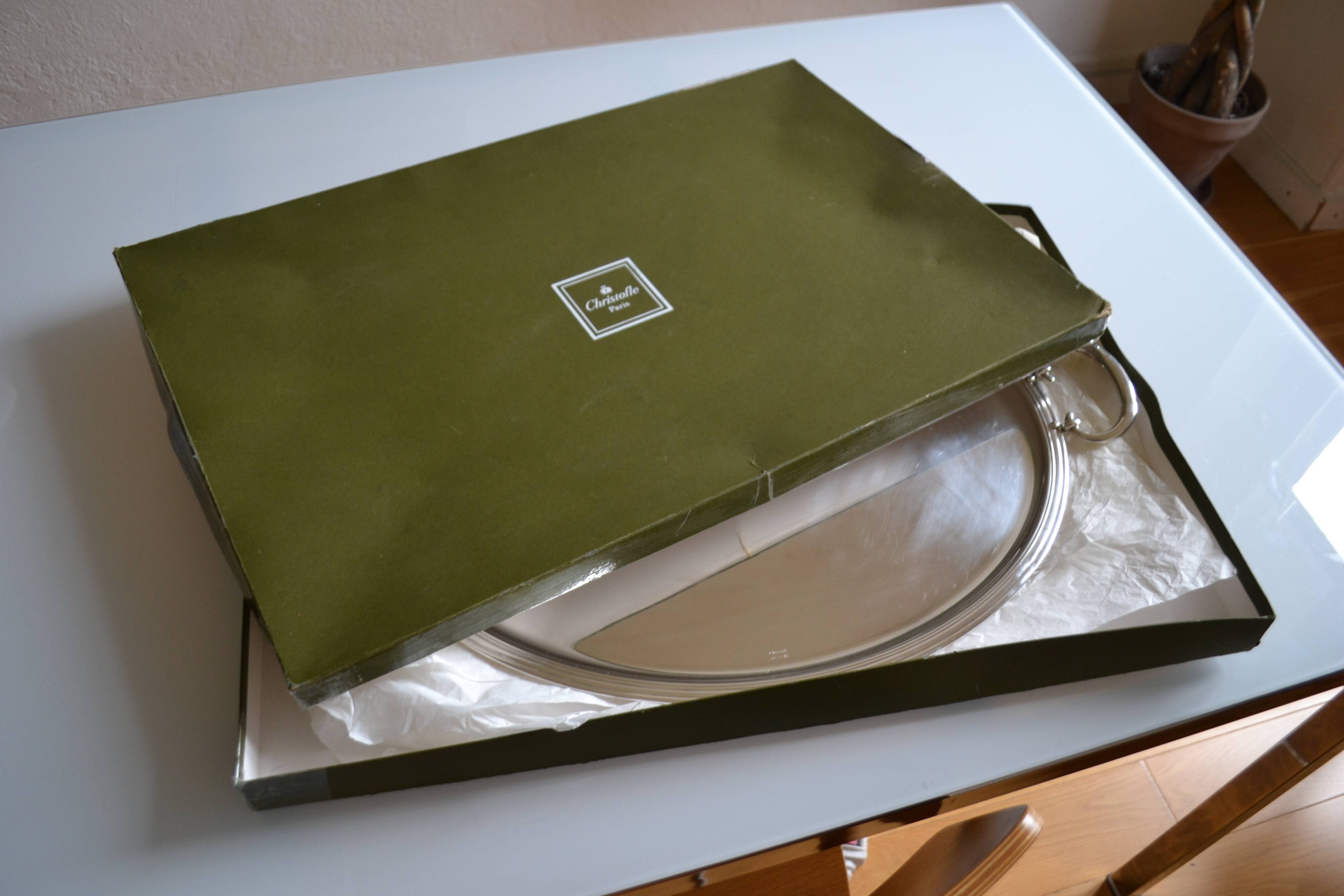 Christofle Silver-plated metal serving tray + box 64 x 42 cm