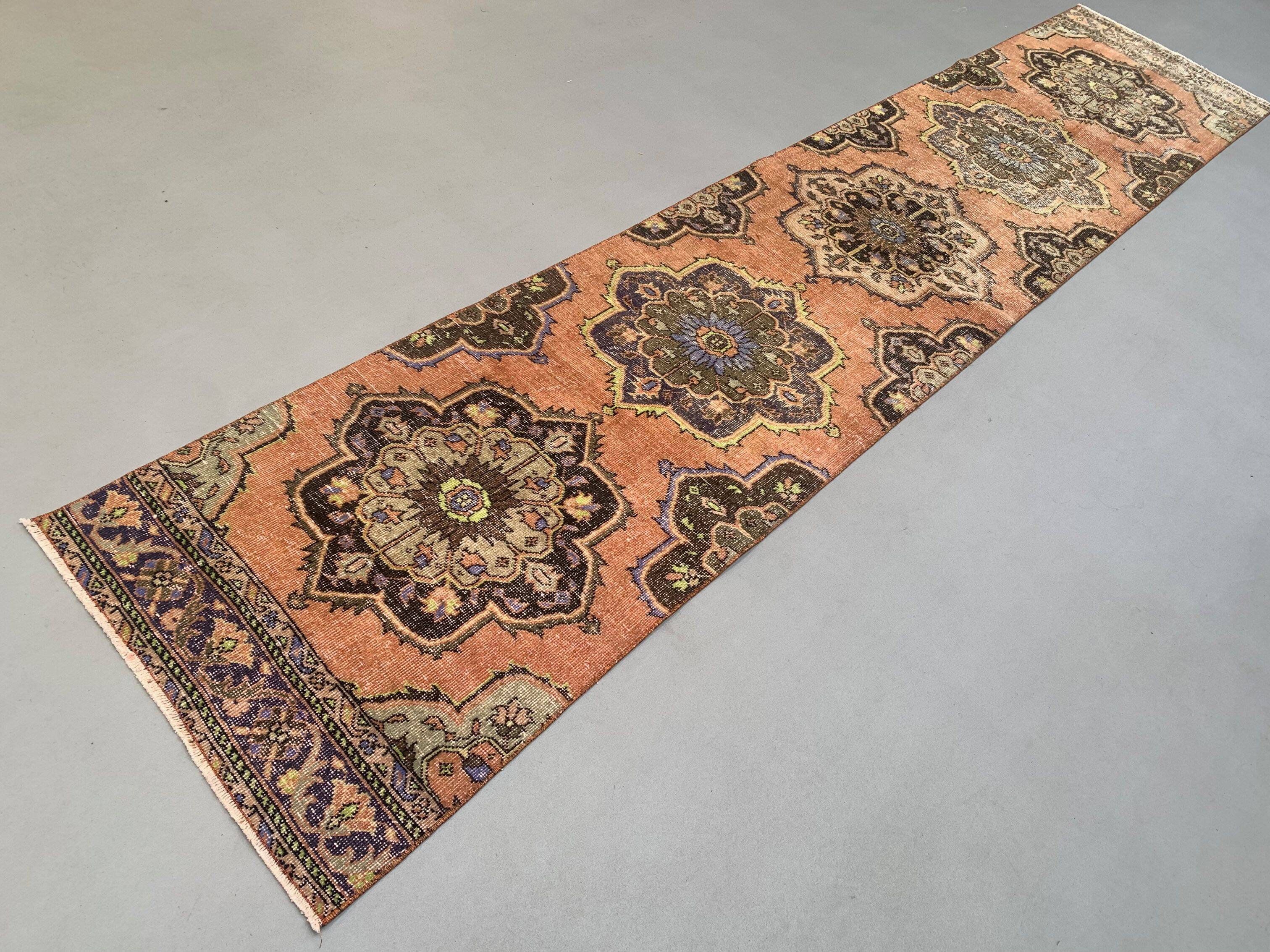 Distressed Turkish Runner 393x81 cm wool Vintage Tribal Rug