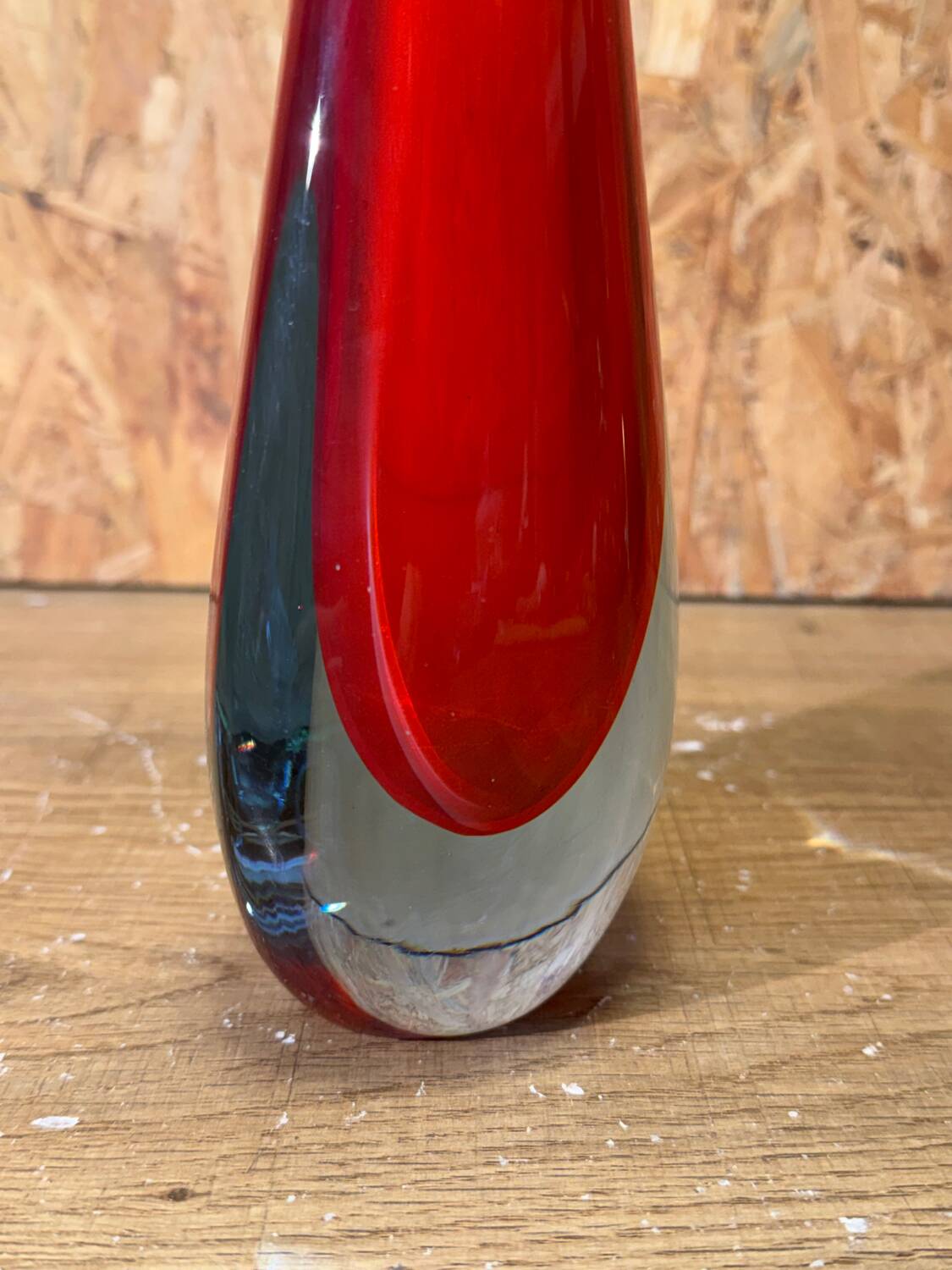 Drop vase glass sommerso red blue Murano style Flavio Poli 29 cm