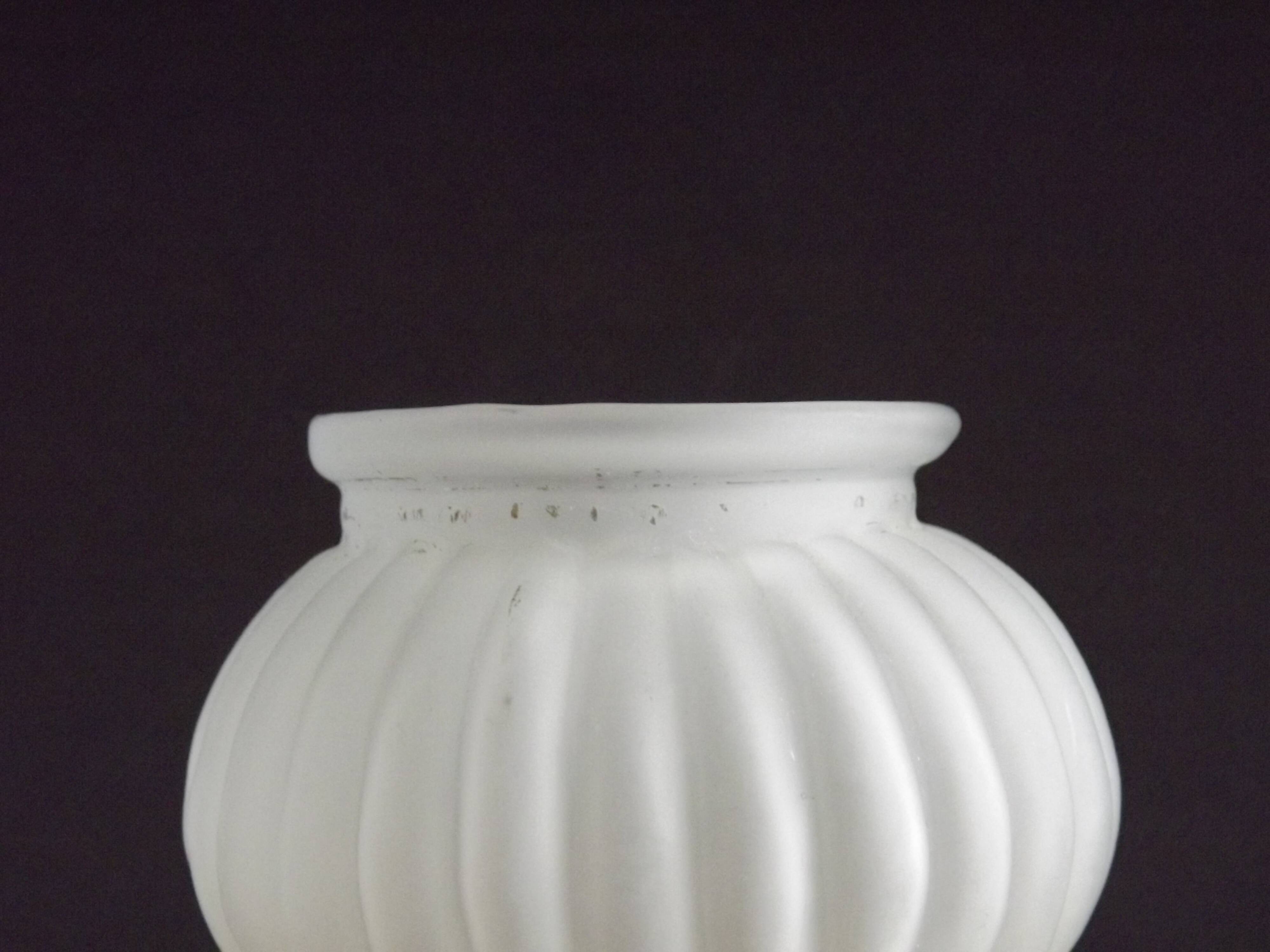 Vintage French Opaque White Glass Replacement Shade with Frilled Amber Edge