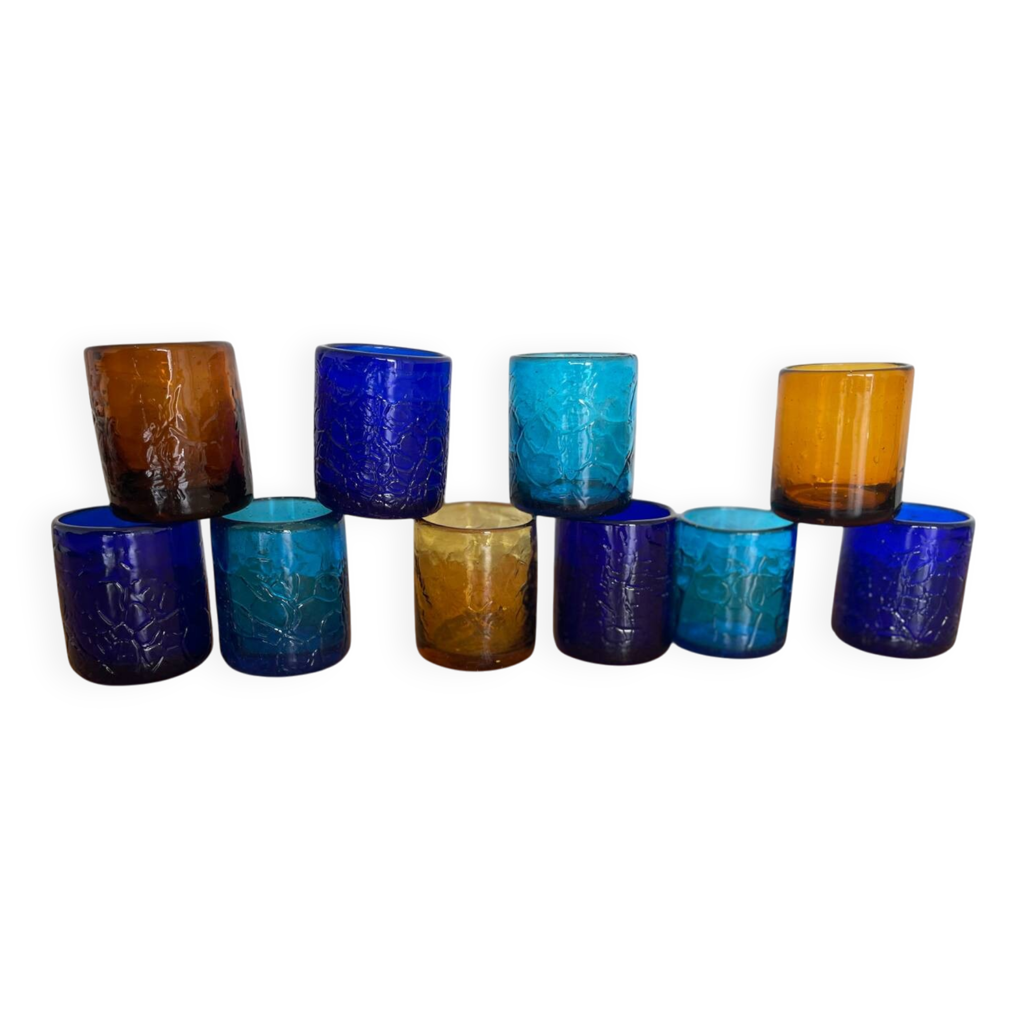 Set of 10 mouth-blown glasses – Contemporary French craftsmanship – Multic