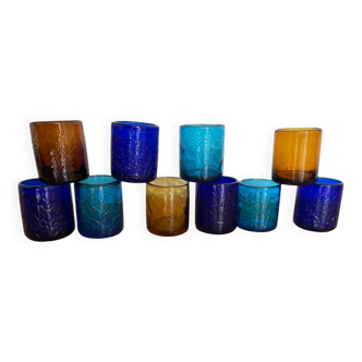 Lot de 10 verres soufflés bouche – Artisanat contemporain français – Multic