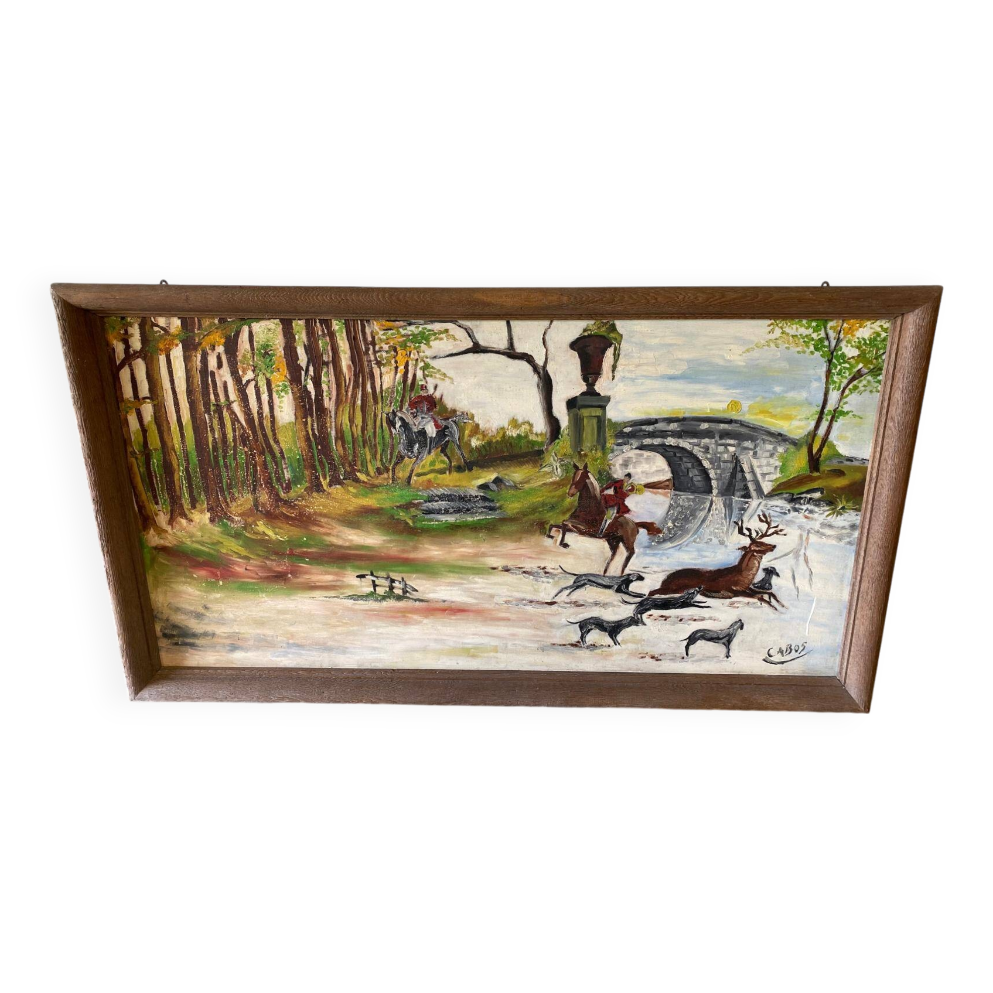 Vintage painting hunting court oil painting Cabos solid wood 160x90cm