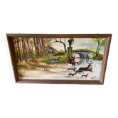 Vintage painting hunting court oil painting Cabos solid wood 160x90cm