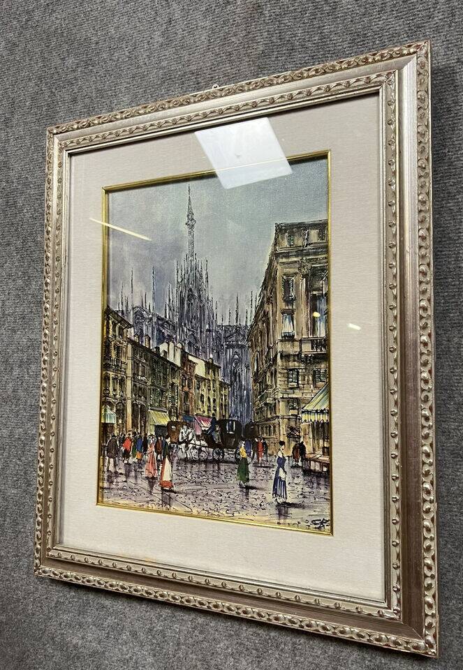 Italian School: oil on canvas mounted on panel circa 1900 view of Milan
