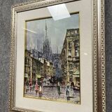 Italian School: oil on canvas mounted on panel circa 1900 view of Milan