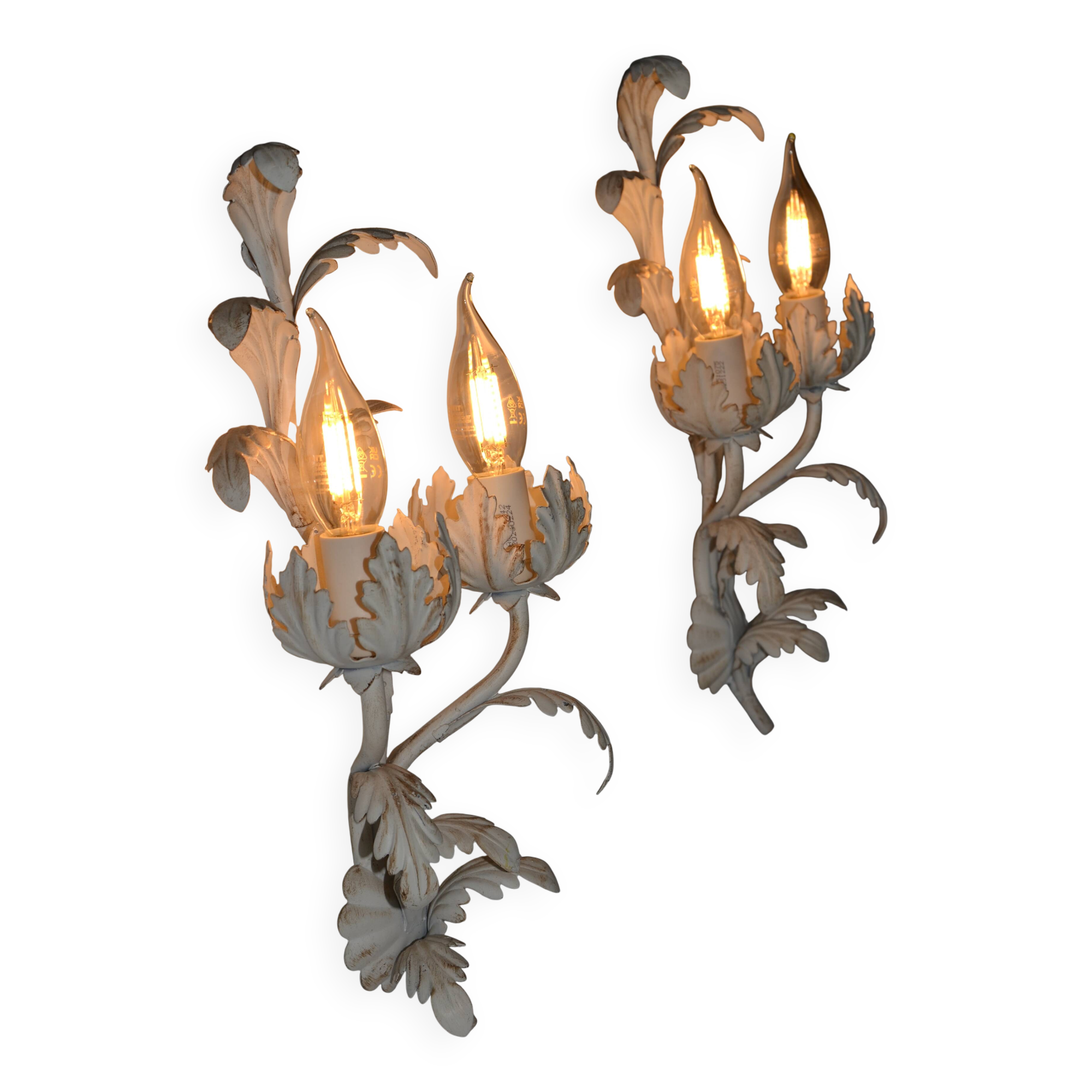 2 Florentine metal leaf wall lights