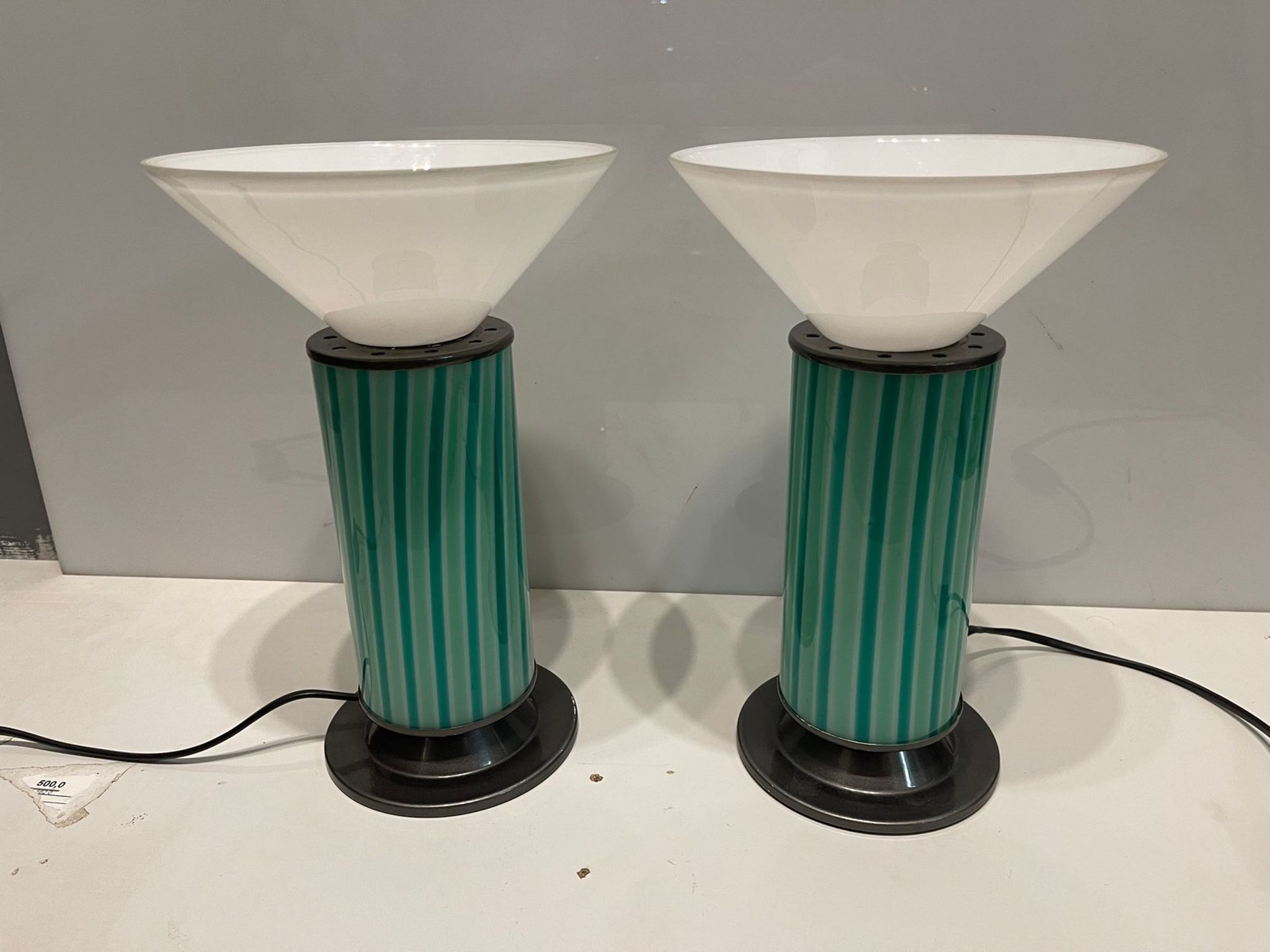 Mid-Century Mint Green Murano Glass Table Lamps, Set of 2