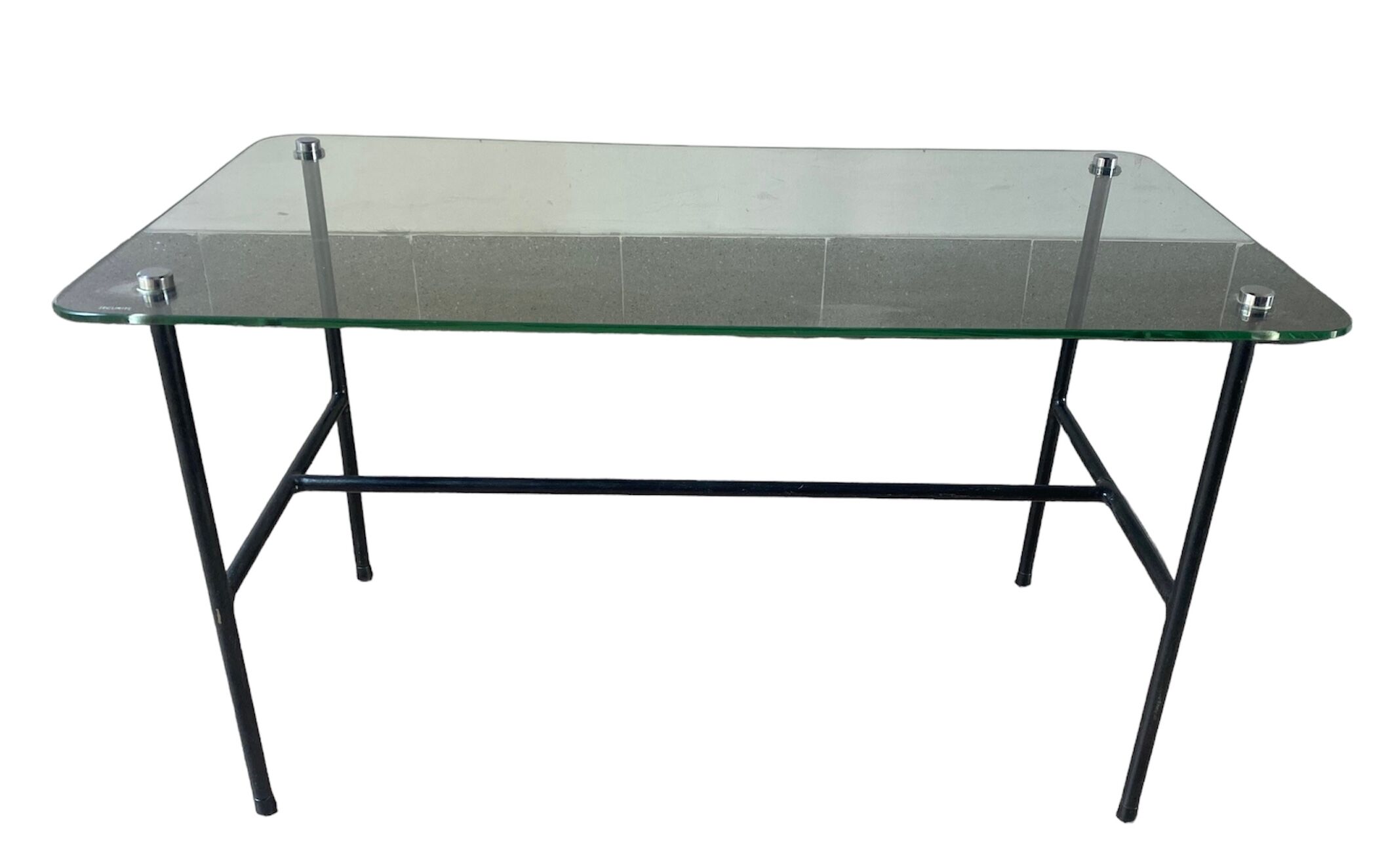 French coffee table Pierre Guariche edited by Steiner, in glass and steel