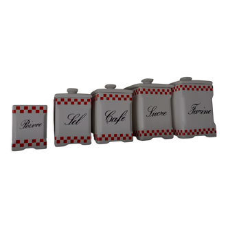 Vintage red checkerboard spice jars
