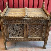 Afghanistan XIXth century wedding chest entirely hand-carved with floral decorations.