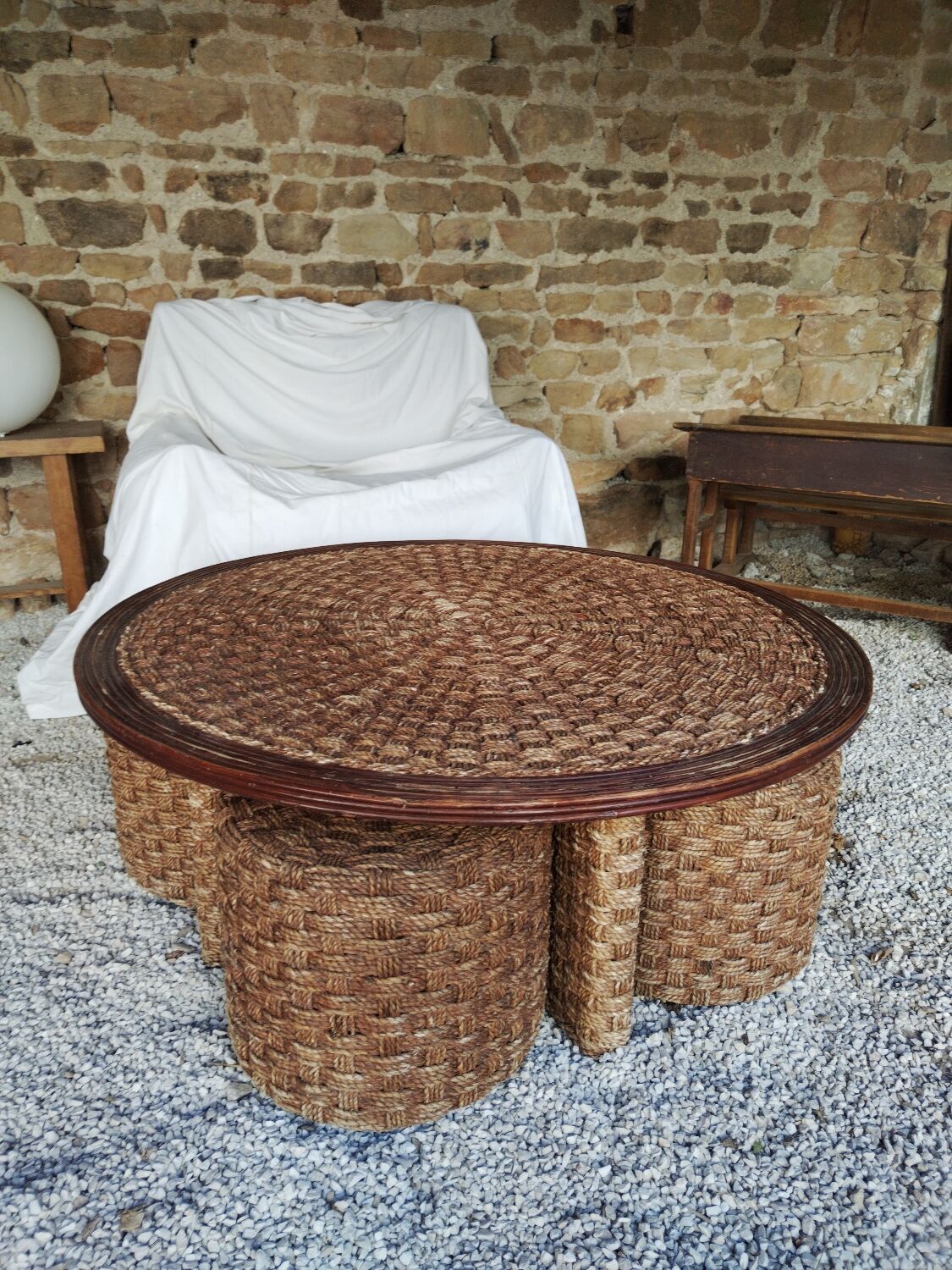 4 wooden stools and rope 1960