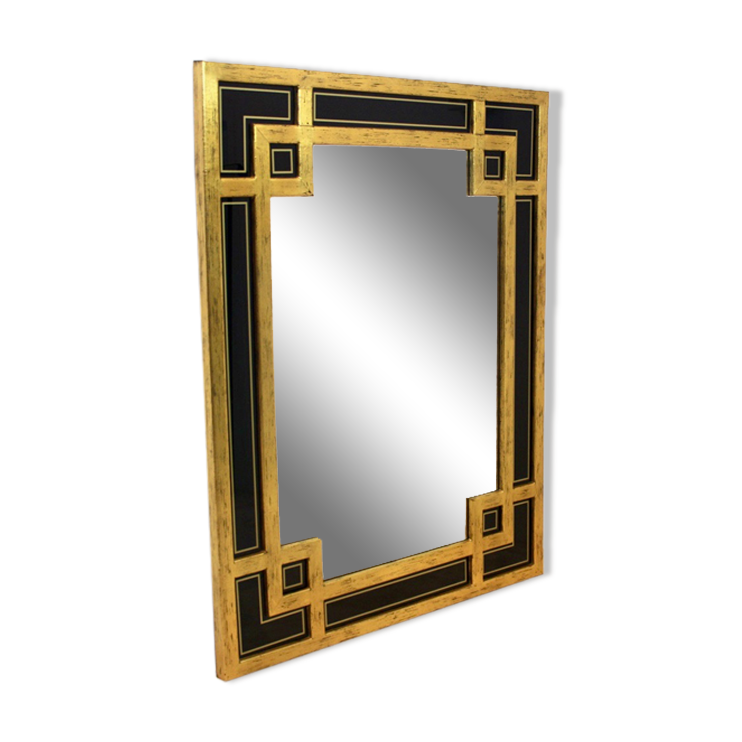 Mirror in gilded wood and black glass by Deknudt Belgium