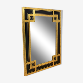 Mirror in gilded wood and black glass by Deknudt Belgium