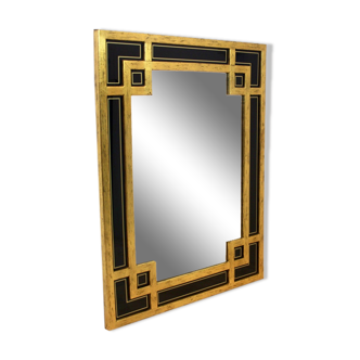 Mirror in gilded wood and black glass by Deknudt Belgium