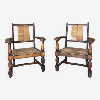 Pair of neo-Basque armchairs from the 1950s