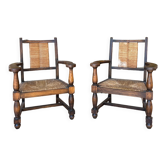 Pair of neo-Basque armchairs from the 1950s