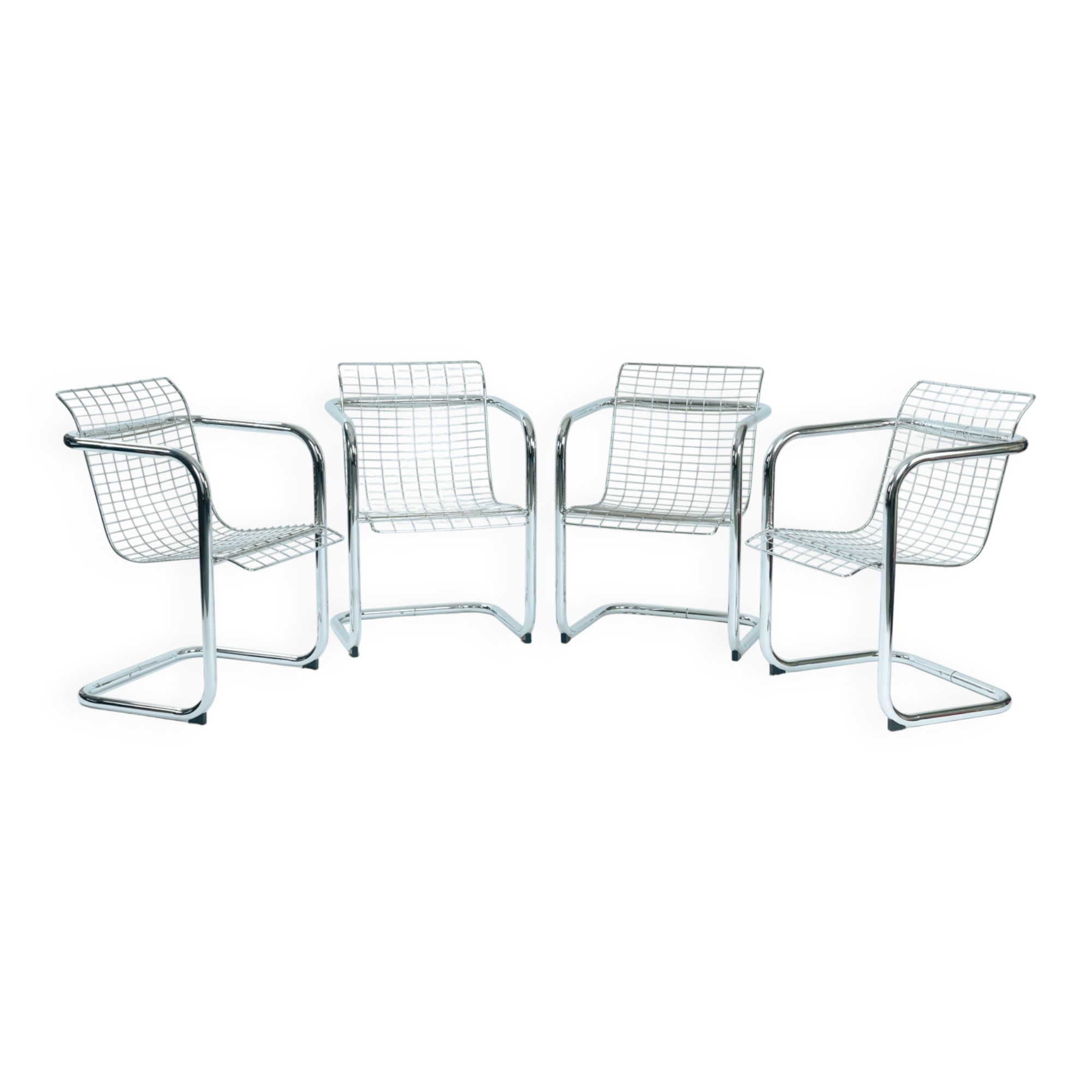 ensemble de 4 chaises en fil italien, chrome et fil métallique, 1974