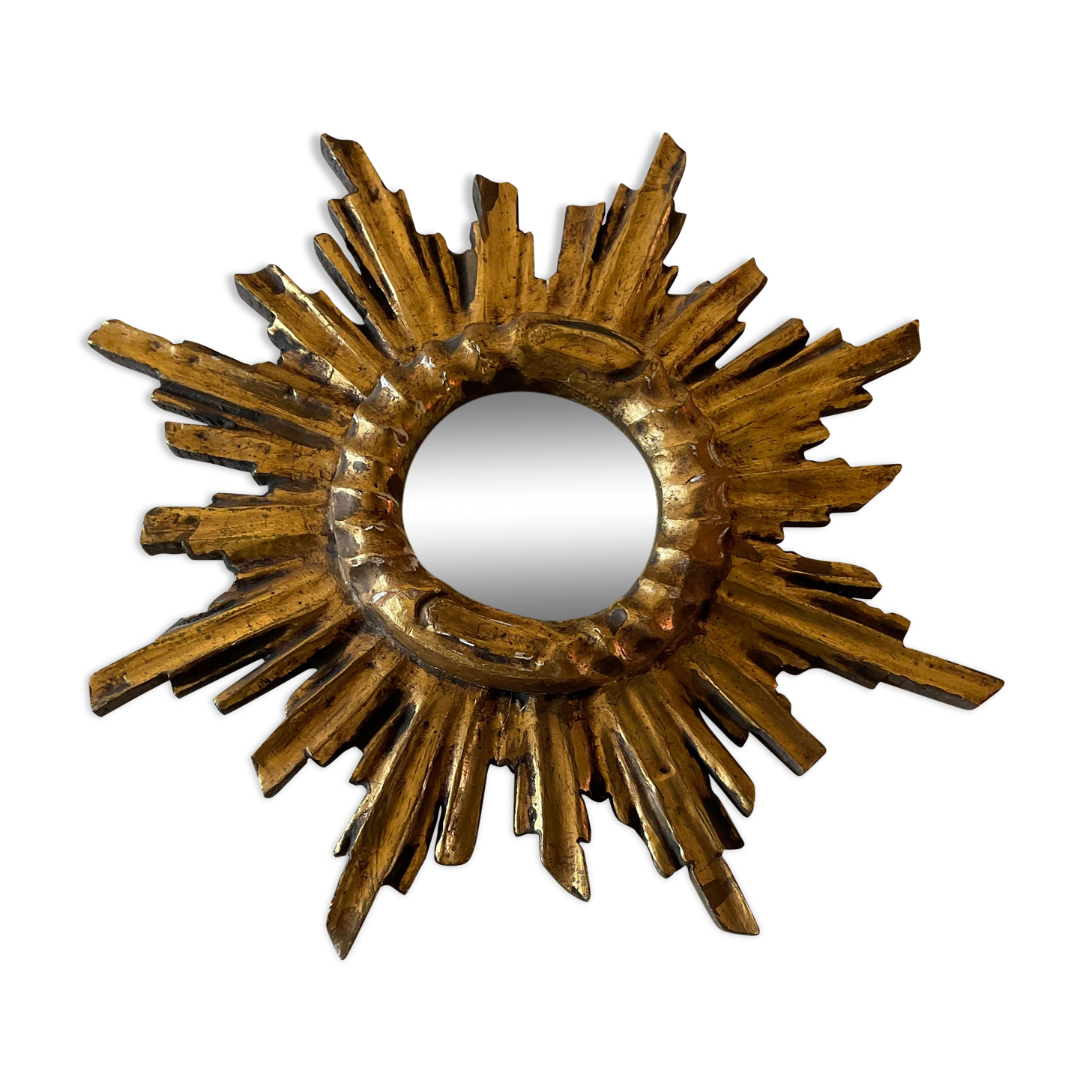 Miroir soleil vintage en bois doré