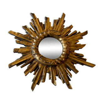 Vintage sun mirror in gilded wood