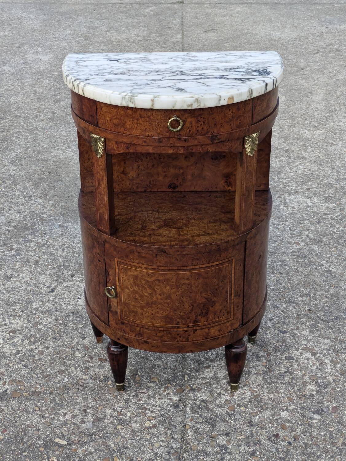 Antique Louis XVI style half-moon bedside table, occasional furniture